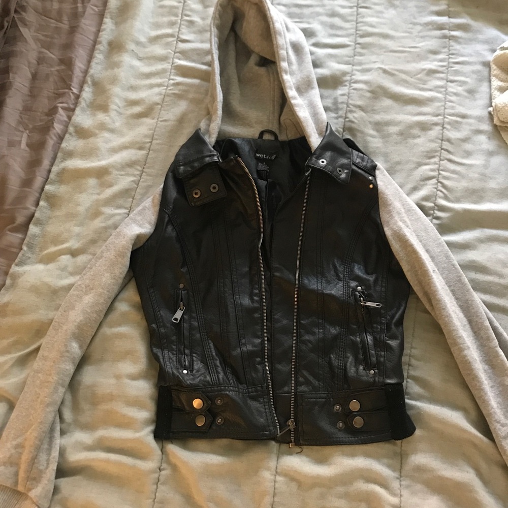 Leather bomber jacket